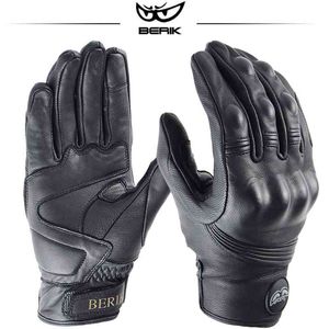 BERIK Men Leather Moto Riding Vintage Black Cycling Gloves Off-Road Racing Equipment For Motorcycle