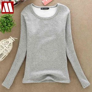 Frauen Winter Slim Fit T-shirt Dame Dicke Thermische T-shirts Warme Samt T Shirts frauen Lange Unterwäsche Shirts Plus größe Tops 4XL 220207