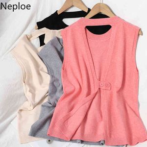 Neploe Fashion Sweaters Mulheres Escavadas Sem Encontre Backless Pullovers Vest Nova Chegada Coreano All-Match Pullovers Waistcoat Tops 210422