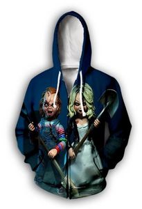 2022 Men Women Funny 3D Print Zipper Hoodies Horror Movie Chucky Zipper Jacket Coat ok064