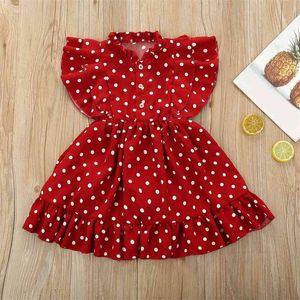 Yaz Elbise Kolsuz Kore Tarzı Şifon Polka Dot Prenses Çocuk Giyim Çocuklar için Çocuklar 210528