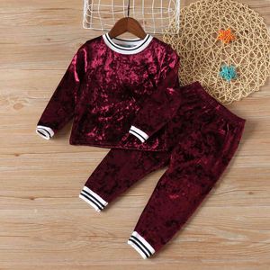 Ragazze Set Autunno Inverno Pleuche Velluto a maniche lunghe Top + Pantaloni Vestiti per bambini Vestiti per bambini di Natale per bambini 210515