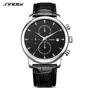 Sinobi Chronograph Sports Mens Wrist Watches Leather Watchband Top Luxury Brand Stopwatch Date Male Business Dress Clock Relogio Q0524