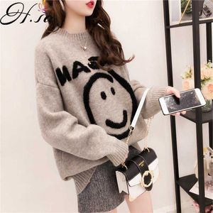 H.SA Outono Inverno Mulheres Roupas Suéter Oversized Jumper Grosso Mulheres Pullover Bonito Top Cashmere Sweater 210716