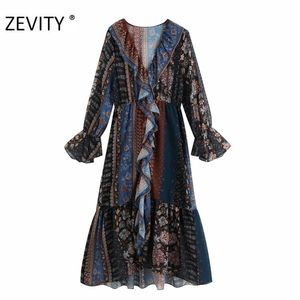 women vintage cloth patchwork print ruffles vestido dress female totem floral pleat midi dresses DS4379 210420