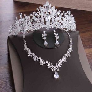 Set di gioielli da sposa cuore di cristallo di lusso corona diademi orecchini collana girocollo matrimoni perline africane s 210701