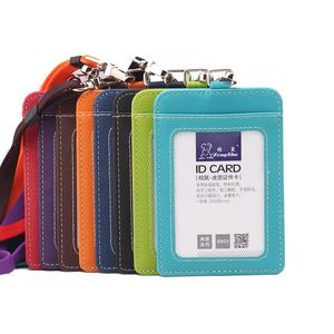 Zongshu moda şeffaf özel ziyaret boyun adı kartı kapak kılıfı PU deri iş tutucu cüzdan kordon tutucular