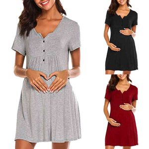 Moderskapskläder Kvinnor omvårdnad Moderskap Nightshirts ammande kläder Kort ärm gravid klänning Graviditet Pyjamas 2021 G220309