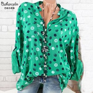 Kvinnors Blusar Baharcelin Kvinna Tjej Sommar Blus Casual Loose Polka Dot Shirt Top Kläder Full Sleeve Stor Storlek 4XL 5XL Toppar