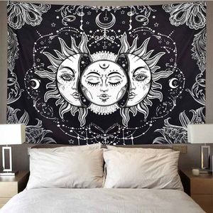 Mandala Tapestry White Black Sun And Moon Tapestry Wall Hanging Gossip Tapestries Hippie Wall Rugs Dorm Decor Blanket 95x73cm