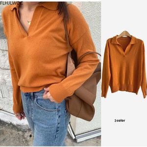 Hot Sales New Anlandals Winter Spring Women Basic Wear Loose Casual V Neck Solid Färg Sticka Pullovers Toppar Sweaters O813 x0721