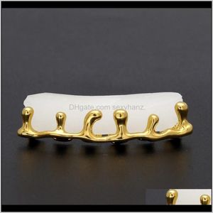 Grillz أسنان الأسنان أسنان Grillz البركانية الحمم البركانية شوايات الذهب رجالي الهيب هوب المجوهرات ZDJ3V