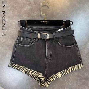 Pantaloncini di jeans a vita alta grigio scuro fodera in velluto da donna arrivi primaverili donna con cintura ML605 210427