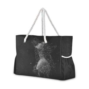 Borse per la spesa Moda Arte nera Stampa comica Borsa a tracolla di lusso da donna Grande nylon leggero Bolsas Borse da viaggio per vacanze al mare 220310