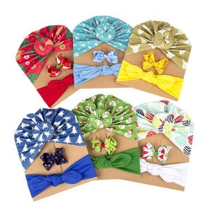 Christmas baby Turban hat headbands bow Barrettes 3pcs/set infants Hair Accessories Xmas toddler Headwraps Xmas Gift Headware