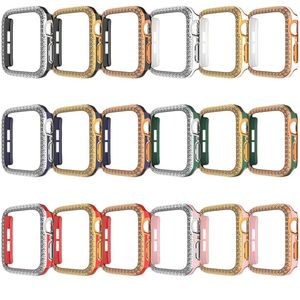 Diamond Watch Case Luksusowy Bling Crystal PC Cover do Apple IWatch Series 8 7 6 5 4 3 2 1 49mm 45mm 41mm 44mm 42mm 38 mm Dual Row Color Mieszane opaskę