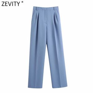 Women Fashion Solid Color Straight Pants Office Ladies Zipper Fly Business Femme Pockets Chic Long Trousers P992 210420