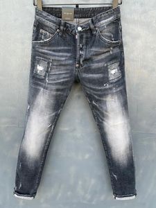 Men's Jeans Brand Biker Italy Mens Slim Stretch Denim Trousers Black Button Hole Pencil Pants For Men 053