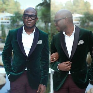 One Piece Green Velvet Herrrock Slim Fit Smoking Shawel Lapel Bal Party Smoking Brudgumsdräkter För män Bröllop Morgon Blazer X0909