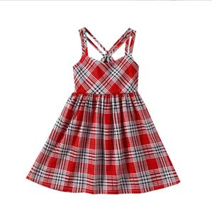 Plaid baby flicka suspender klänning barn tjejer sommar kjolar