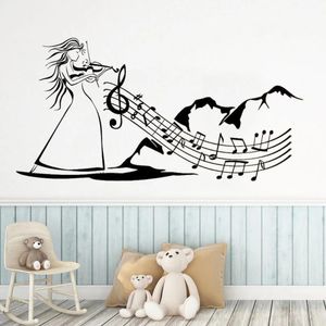 Wall Stickers Nursery Bedroom Decals Murals Decor Waterproof Folk Music Violin Musical Art Woman Decoration Poster DW7865