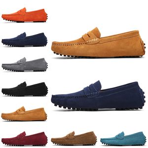 Moda Brand Men Dress Suede Shoes Black Sky Blue Red Grey Orange Green Brown Mens Slip On Leniwy Skórzany but