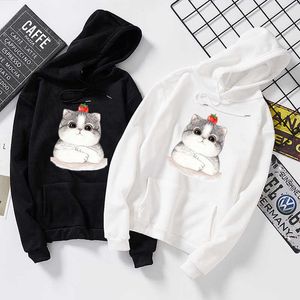 2019 yeni tatlı sevimli kedi baskı kapüşonlu kadın erkekler hoodies sweatshirt kazakları kpop kıyafetleri büyük boy harajuku kawaii kadın üstleri y0820