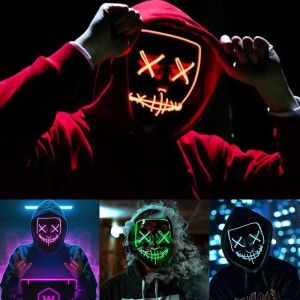 10 kolorów Straszny Halloween Maska LED Light Up Masquerade Cosplay Świecące W Dark Twarzy Maski Kostium Tryby oświetleniowe Karnawał Festiwal Party Dla Mężczyzn Kobiety Dzieci