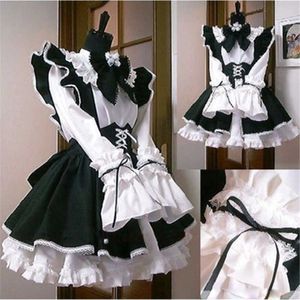 Kobiety Maid Strój Anime Długa Dress Black and White Fartuch Dress Lolita Dresses Cosplay Costume Y0903