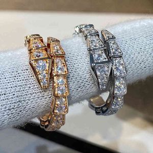 Baojia Snake Bone Ring 925スターリングシルバーメッキ18Kゴールドダイヤモンドオープニングスプリングフルヘッド