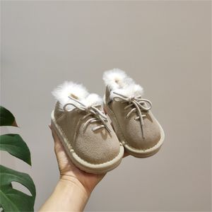 Winter Baby Shoes Genuine Leather Plush Toddler Boys Girls Warm Cotton Kids Sneakers Soft Bottom First Walk 211022