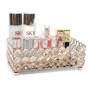 Kristall-Make-up-Organizer, Aufbewahrungsboxen, verspiegeltes Kristall-Waschtischtablett, dekorativ für Parfüm, Schmuck, Make-up, Badezimmer-Organizer, Gold/Silber, 3 Größen erhältlich