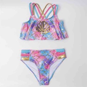 Multi Style Kids Bikini Set Fiskvågar Flickor Baddräkt Baddräkt Sommarflicka Bikinis Barn Biquini Infantil Baddräkt 210712