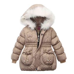 Autumn Girls Jackets Children Clothing Coat Baby Kids Winter Warm Hooded Outerwear For Jacket Girl Fashion Cute Thicken Coat Hat 211111