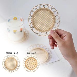 Handmade Bamboo Woven Whate Cover Hoaster Rattan Woglet Cup Tower Tower Tower Tower Tower Coasters Японские бамбуковые тканые блюдце Mat LX4293