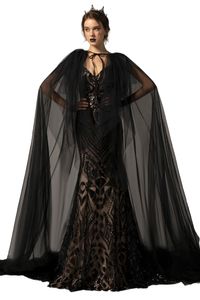 2021 zwart en naakt gothic trouwjurken bruidsjurken zeemeermin met afneembare trein v hals trompet bruid jurk lovertjes kant op maat gemaakt