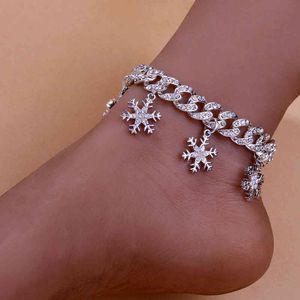 Bling Ice Out Cuban Link Snowflake Anklets for Women Wholesale Chunky Men Crystal Punk Hip Hop Barefoot Sandals Summer Anklet