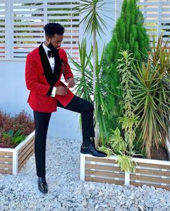 Glitter Red Sequins Mens Suits Groom Wear Wedding Blazer Tuxedos Formal Business Prom Pants Coat Jacket 3 Pieces267D