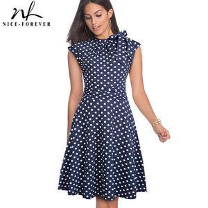 Nice-Forever Retro Vintage Polka Dots Pläterad Pinup Vestidos Arbete Affärsfest A-Line Swing Flare Kvinnor Klänning A145 210419