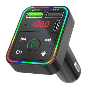 Carro Kit MP3 Player Handsfree Talk Bluetooth Sem Fio 5.0 FM Transmissor USB Adaptador de carregador de telefone com luz colorida Ambient LED Display