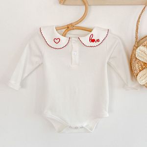 Infant Baby Girls Letter Loving Heart Embroider Rompers Clothing Spring Autumn Kids Girl Long Sleeve Clothes 210429