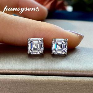 PANSYSEN Classic 100% 925 Sterling Silver Asscher Cut Simulated Diamond Wedding Engagement Stud Earrings Fine Jewelry 220209