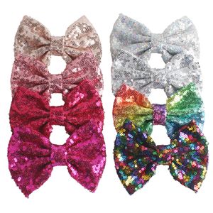 Sequin Hair Bow Clips 5Inch Large Big Sparkly Glitter Reversbile Sequined rainbow Bows Alligator Hairs barrettes Accessories for Baby Girls Toddlers Kids Chidlren