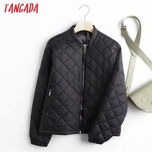 Tangada Women High Quality Solid Oversize Thin Parkas Cotton Jacket Long Sleeve Female Black Padded Overcoat 4C86 211014