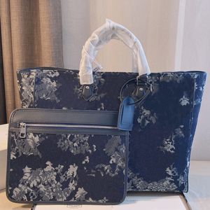 Hochwertige Einkaufstasche für Damen, Handtaschen mit großer Kapazität, modische bestickte Denim-Leinen-Patchwork-Hardware-Verbundtaschen