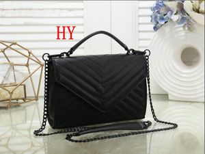 Mode Damen Handtasche Einkaufstasche diagonal kariertes Leder schwarze Kette Handtaschen und Umhängetaschen 8855A
