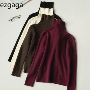 Ezgaga Fashion Turtleneck Lila Base Sweater Kvinnor Vinter Ny Solid Slim Långärmad Sticka Toppar Enkel Soft Soft Jumper Fashion 210430