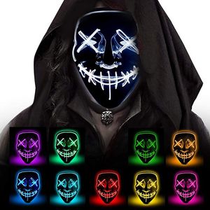 Halloween Horror Masked Led Purge Val Mascara Kostym DJ Party Light Up Masks Glöd i mörkret 10 färger snabbt