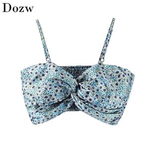 Floral Print Sexy Camisole Top Women Spaghetti Strap Fashion Bodycon Camis Crop Summer Backless Party Wear Short s 210515