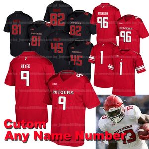 Maglia da calcio personalizzata Rutgers Scarlet Knights Aaron Young Noah Vedral Bo Melton Isaih Pacheco Olakunle Fatukasi Aron Cruickshank Mohamed Toure Mike Tverdov Jones